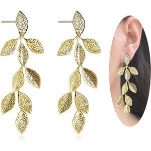 Elegant Gold Leaf Dangle Earrings - 2.8 Inches of Nature-Inspired Beauty